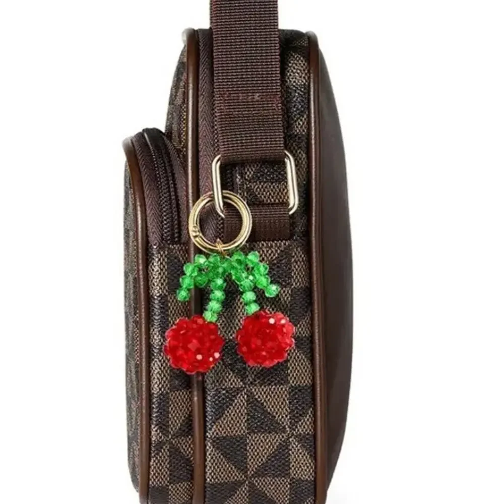 Crystal Beaded Double Cherry Bag Charm Keyring